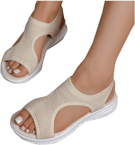 SPSMOKH Sandalen für Damen, orthopädische Schuhe mit Fußgewölbeunterstützung, niedriger Keilabsatz, Slipper, Hyperweicher Memory-Schaum, leicht, für Wandern, Sommer, Strand, waschbar von SPSMOKH