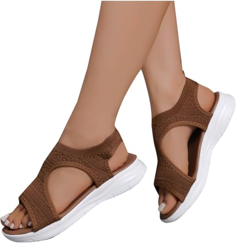 SPSMOKH Sandalen für Damen, orthopädische Schuhe mit Fußgewölbeunterstützung, niedriger Keilabsatz, Slipper, Hyperweicher Memory-Schaum, leicht, für Wandern, Sommer, Strand, waschbar von SPSMOKH