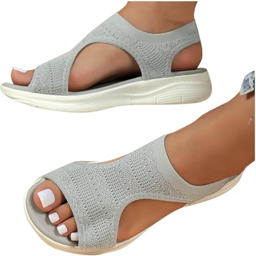 SPSMOKH Sandalen für Damen, orthopädische Schuhe mit Fußgewölbeunterstützung, niedriger Keilabsatz, Slipper, Hyperweicher Memory-Schaum, leicht, für Wandern, Sommer, Strand, waschbar von SPSMOKH