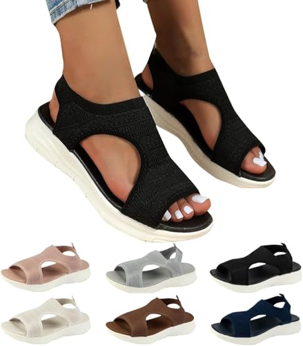SPSMOKH Sandalen für Damen, orthopädische Schuhe mit Fußgewölbeunterstützung, niedriger Keilabsatz, Slipper, Hyperweicher Memory-Schaum, leicht, für Wandern, Sommer, Strand, waschbar von SPSMOKH