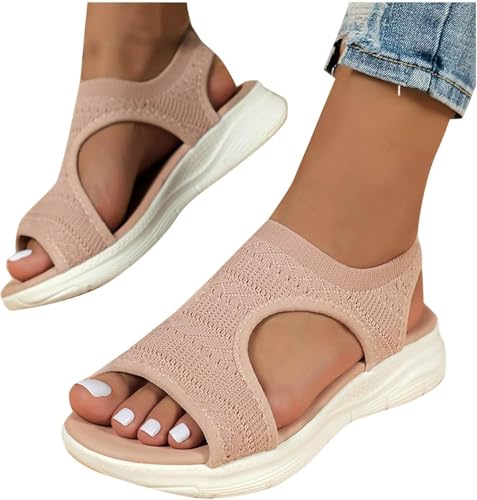 SPSMOKH Sandalen für Damen, orthopädische Schuhe mit Fußgewölbeunterstützung, niedriger Keilabsatz, Slipper, Hyperweicher Memory-Schaum, leicht, für Wandern, Sommer, Strand, waschbar von SPSMOKH
