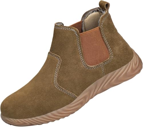 SPSMOKH Sicherheitsstiefel für Herren und Damen, leichte Arbeitsstiefel mit Stahlkappe, Chelsea-Stiefel, atmungsaktiv, Kevlar-Sicherheitsschuhe, Turnschuhe, pannensicher, bequeme Arbeitsschuhe (Khaki SPSMOKH Sicherheitsstiefel für Herren und Damen, leichte Arbeitsstiefel mit Stahlkappe, Chelsea-Stiefel, atmungsaktiv, Kevlar-Sicherheitsschuhe, Turnschuhe, pannensicher, bequeme Arbeitsschuhe (Khaki von SPSMOKH