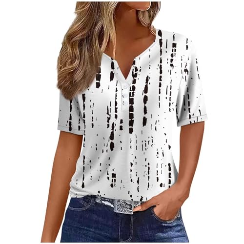 SPSMOKH Sommer-Tops für Damen, elegante Blusen-Shirts, Übergröße, Urlaub, trendig, elegante Blusen, V-Ausschnitt, Knopf, Blumenmuster, kurzärmelig, lässig, locker, bequem, Stretch-Tunika-Oberteil SPSMOKH Sommer-Tops für Damen, elegante Blusen-Shirts, Übergröße, Urlaub, trendig, elegante Blusen, V-Ausschnitt, Knopf, Blumenmuster, kurzärmelig, lässig, locker, bequem, Stretch-Tunika-Oberteil von SPSMOKH
