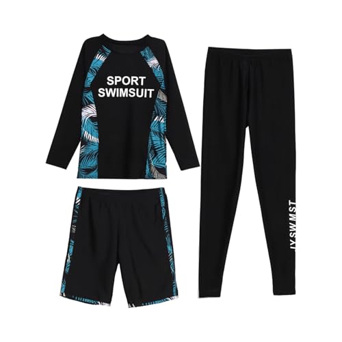 SPSMOKH Sport-Badeanzüge für Kinder, Jungen, LSF 50+, langärmelig, Badehose, Leggings, Sets (A, 7–8 Jahre), 3 Stück von SPSMOKH