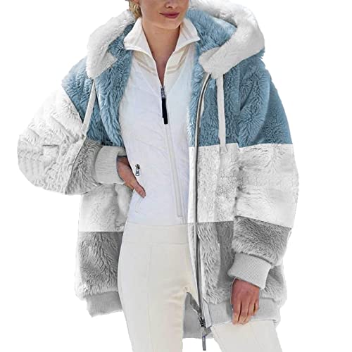 SPSMOKH Teddy-Fleece-Jacke für Damen, warme Wintermäntel, Damen-Fleecejacken, durchgehender Reißverschluss, Kapuzenpullover, flauschiges Sweatshirt, Übergröße, lässiger Pullover mit Taschen (#008 Grau SPSMOKH Teddy-Fleece-Jacke für Damen, warme Wintermäntel, Damen-Fleecejacken, durchgehender Reißverschluss, Kapuzenpullover, flauschiges Sweatshirt, Übergröße, lässiger Pullover mit Taschen (#008 Grau von SPSMOKH