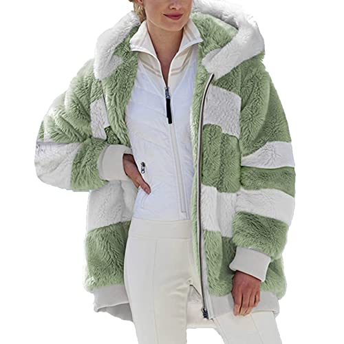 SPSMOKH Teddy-Fleece-Jacke für Damen, warme Wintermäntel, Damen-Fleecejacken, durchgehender Reißverschluss, Kapuzenpullover, flauschiges Sweatshirt, Übergröße, lässiger Pullover mit Taschen (#009 Grün SPSMOKH Teddy-Fleece-Jacke für Damen, warme Wintermäntel, Damen-Fleecejacken, durchgehender Reißverschluss, Kapuzenpullover, flauschiges Sweatshirt, Übergröße, lässiger Pullover mit Taschen (#009 Grün von SPSMOKH