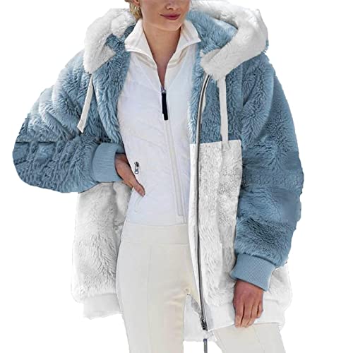 SPSMOKH Teddy-Fleece-Jacke für Damen, warme Wintermäntel, Damen-Fleecejacken, durchgehender Reißverschluss, Kapuzenpullover, flauschiges Sweatshirt, Übergröße, lässiger Pullover mit Taschen (#009 Blau SPSMOKH Teddy-Fleece-Jacke für Damen, warme Wintermäntel, Damen-Fleecejacken, durchgehender Reißverschluss, Kapuzenpullover, flauschiges Sweatshirt, Übergröße, lässiger Pullover mit Taschen (#009 Blau von SPSMOKH
