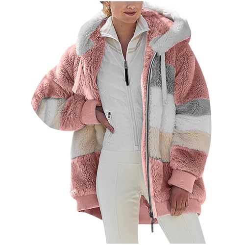 SPSMOKH Teddy-Fleece-Jacke für Damen, warme Wintermäntel, Damen-Fleecejacken, durchgehender Reißverschluss, Kapuzenpullover, flauschiges Sweatshirt, Übergröße, lässiger Pullover mit Taschen (#002 Rosa SPSMOKH Teddy-Fleece-Jacke für Damen, warme Wintermäntel, Damen-Fleecejacken, durchgehender Reißverschluss, Kapuzenpullover, flauschiges Sweatshirt, Übergröße, lässiger Pullover mit Taschen (#002 Rosa von SPSMOKH