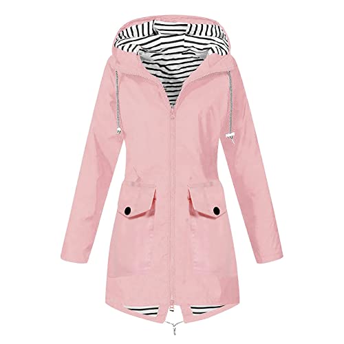 SPSMOKH Wasserdichte Damen-Regenjacke, Übergröße, lang, dünn, mit Kapuze, einfarbig, 3-in-1-Jacke, leicht, winddicht und wasserdicht, für Radfahren, Notfall, Outdoor, Spazierengehen, (B - Pink, XXL) SPSMOKH Wasserdichte Damen-Regenjacke, Übergröße, lang, dünn, mit Kapuze, einfarbig, 3-in-1-Jacke, leicht, winddicht und wasserdicht, für Radfahren, Notfall, Outdoor, Spazierengehen, (B - Pink, XXL) von SPSMOKH