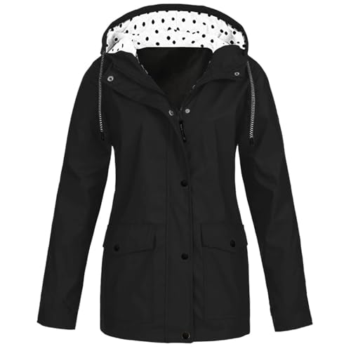 SPSMOKH Wasserdichte Jacken für Damen, Outdoor, Camping, Windbreaker, einfarbig, Softshell-Jacke mit Kapuze, leichte Regenjacke, Reißverschluss, Regenmantel, übergroßer Trenchcoat für Radfahren, Hiki von SPSMOKH