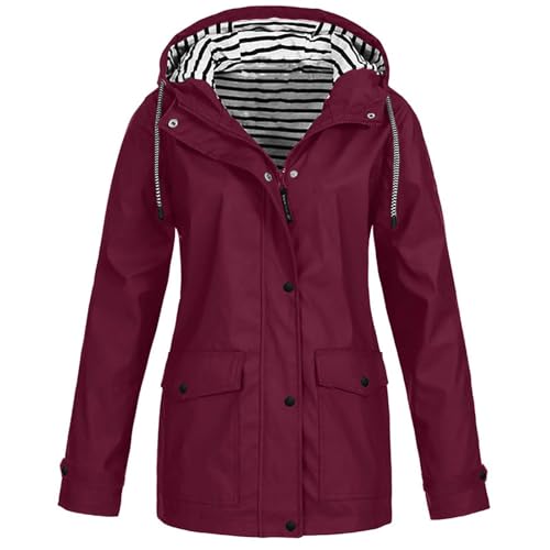 SPSMOKH Wasserdichte Jacken für Damen, Outdoor, Camping, Windbreaker, einfarbig, Softshell-Jacke mit Kapuze, leichte Regenjacke, Reißverschluss, Regenmantel, übergroßer Trenchcoat für Radfahren von SPSMOKH