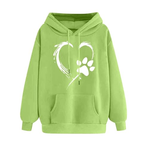 SPSMOKH Women's UK Dog Paw Print Hoodie - Paw Print Love Drawstring Hoodie Casual Sweatshirt with Pocket Fashion Loose Long Sleeve Hooded Pullover for Daily (Green, XXL) von SPSMOKH