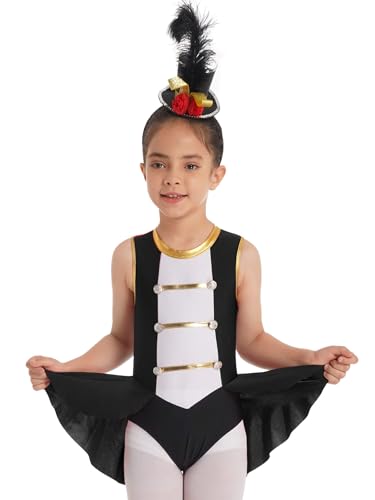 SPSMOKH Zirkus-Ringmaster-Kostüm für Kinder, Mädchen, Schlagzeug, Majorette, Tanzkleid, Gymnastikanzug für Halloween, Party, Karneval (schwarz, 15–16 Jahre) von SPSMOKH