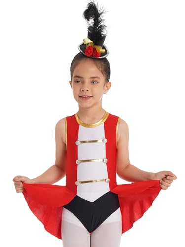 SPSMOKH Zirkus-Ringmeister-Kostüm für Kinder, Mädchen, Schlagzeug, Majorette, Tanzkleid, Gymnastikanzug für Halloween, Party, Karneval (Rot, 7–8 Jahre) von SPSMOKH