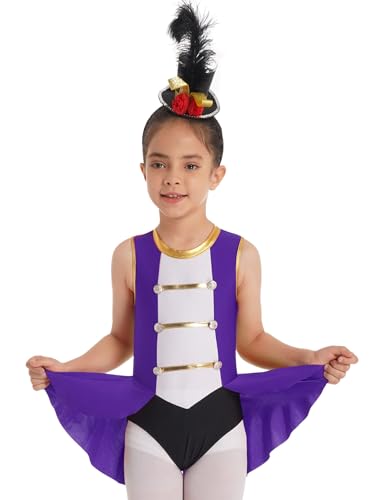SPSMOKH Zirkus-Ringmeister-Kostüm für Kinder, Mädchen, Schlagzeug, Majorette, Tanzkleid, Gymnastikanzug für Halloween, Party, Karneval (lila, 11–12 Jahre) von SPSMOKH