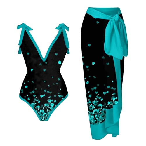 SPSMOKH Zweiteiliger Damen-Badeanzug, passende Chiffon-lange Röcke, V-Ausschnitt, seitliche Bademode, Bikinis mit Sarong, Strandtuch, 2-teiliger Badeanzug, Bikini, Strandmode (Typ - 3, L) von SPSMOKH
