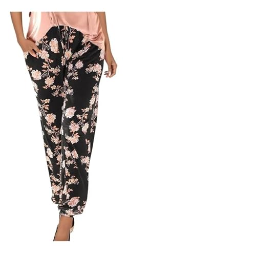 Sommer-Hose im Boho-Stil, Blumendruck, Retro, Zugseil, lockere Taille, Haremshose, Hip-Hop-Stil, Strand, Damen, Leinen-Mischgewebe, Stretch, Lounge-Hose, Taschen, Baggy Hippie (A, XL) von SPSMOKH