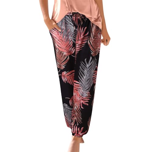 Sommer-Hose im Boho-Stil, Blumendruck, Retro, Zugseil, lockere Taille, Haremshose, Hip-Hop-Stil, Strand, UK, Damen-Leinen-Mischgewebe, Stretch, Lounge-Hose, Taschen, Baggy Hippie (C1, M) von SPSMOKH