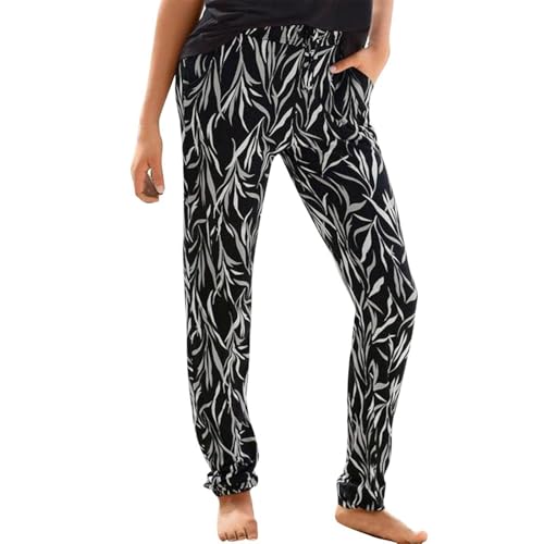 Sommer-Hose im Boho-Stil, Blumendruck, Retro, Zugseil, lockere Taille, Haremshose, Hip-Hop-Stil, Strand, UK, Damen-Leinen-Mischgewebe, Stretch, Lounge-Hose, Taschen, Baggy Hippie (Q1, S) von SPSMOKH