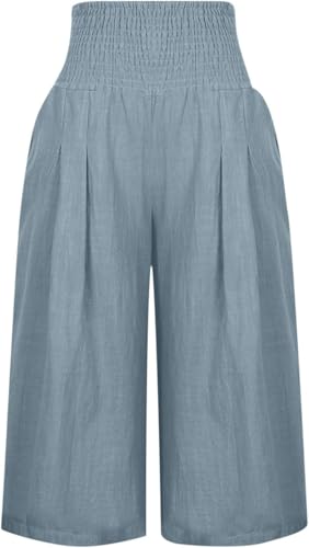 Sommer-Shorts aus Baumwollleinen, 3/4-Shorts für Damen, elastisch, hohe Taille, Kordelzug, Hose mit Taschen, atmungsaktiv, weites Bein, lockere Passform, Palazzo-Hose, UK-Größe für Sommer, Wandern Sommer-Shorts aus Baumwollleinen, 3/4-Shorts für Damen, elastisch, hohe Taille, Kordelzug, Hose mit Taschen, atmungsaktiv, weites Bein, lockere Passform, Palazzo-Hose, UK-Größe für Sommer, Wandern von SPSMOKH