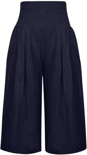 Sommer-Shorts aus Baumwollleinen, 3/4-Shorts für Damen, elastisch, hohe Taille, Kordelzug, Hose mit Taschen, atmungsaktiv, weites Bein, lockere Passform, Palazzo-Hose, UK-Größe für Sommer, Wandern Sommer-Shorts aus Baumwollleinen, 3/4-Shorts für Damen, elastisch, hohe Taille, Kordelzug, Hose mit Taschen, atmungsaktiv, weites Bein, lockere Passform, Palazzo-Hose, UK-Größe für Sommer, Wandern von SPSMOKH