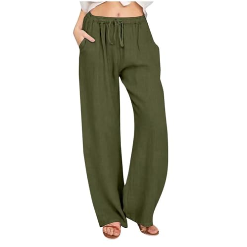 Sommer-Strandhose für Damen, elastischer Bund mit Kordelzug, lockere Passform, weites Bein, gerades Bein, einfarbig, mit Taschen, atmungsaktives Polyester-Baumwoll-Leinen-Stil für den Alltag (1#17, M) Sommer-Strandhose für Damen, elastischer Bund mit Kordelzug, lockere Passform, weites Bein, gerades Bein, einfarbig, mit Taschen, atmungsaktives Polyester-Baumwoll-Leinen-Stil für den Alltag (1#17, M) von SPSMOKH