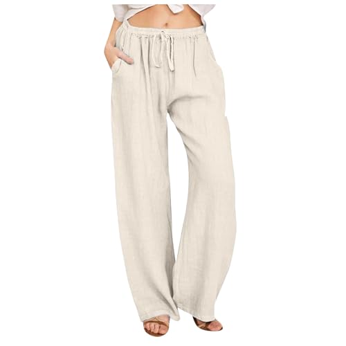 Sommer-Strandhose für Damen, elastischer Bund mit Kordelzug, lockere Passform, weites Bein, gerades Bein, einfarbig, mit Taschen, atmungsaktives Polyester-Baumwoll-Leinen-Stil für den Alltag (1#5, 3XL Sommer-Strandhose für Damen, elastischer Bund mit Kordelzug, lockere Passform, weites Bein, gerades Bein, einfarbig, mit Taschen, atmungsaktives Polyester-Baumwoll-Leinen-Stil für den Alltag (1#5, 3XL von SPSMOKH