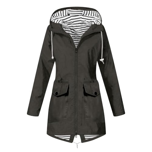 Wasserdichte Damen-Regenjacke, Übergröße, lang, dünn, mit Kapuze, einfarbig, 3-in-1-Jacke, leicht, winddicht und wasserdicht, für Radfahren, Notfall, Outdoor, Spazierengehen, (B - Dunkelgrau, Größe Wasserdichte Damen-Regenjacke, Übergröße, lang, dünn, mit Kapuze, einfarbig, 3-in-1-Jacke, leicht, winddicht und wasserdicht, für Radfahren, Notfall, Outdoor, Spazierengehen, (B - Dunkelgrau, Größe von SPSMOKH