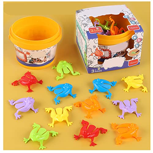 12 Stk. Springfrosche Lose Bunte Finger Pressen Springen Frösche mit Kindereimer Springspielset für Kinder (Verpackung in Geschenkbox) von SPYMINNPOO