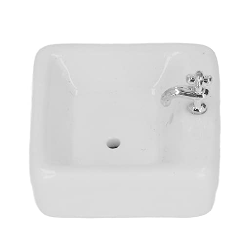 Miniatur-Waschbecken, weiß, Miniatur-Badezimmer, handgefertigt, realistisch, elegant, für Puppenhaus-Accessoires (rechteckig) von SPYMINNPOO