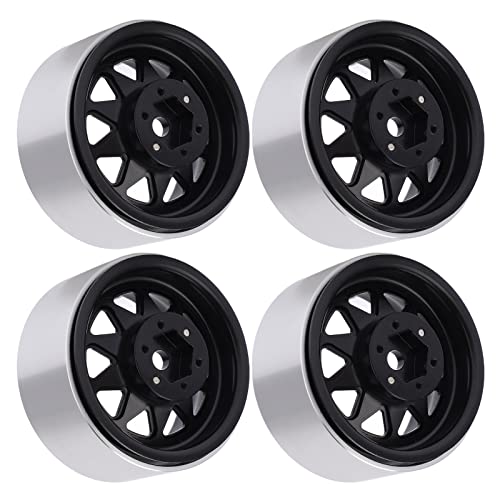 SPYMINNPOO 1,9 Zoll Metallradfelgen, Hochfestigkeit 10 Dreiecks -Loch -Hub -Ersatz für Axial, SCX10, 90046, D90 1/10 RC -Auto (Black) von SPYMINNPOO