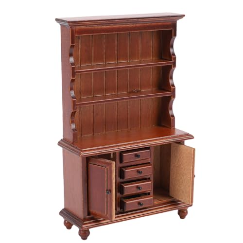 SPYMINNPOO 1 12 -Skala Dollhouse Displinet Schrank, Lagerschubladen und Doppeltüren, Birch Wood Mini Möbel für Dollhouse (Kastanienbraun) von SPYMINNPOO
