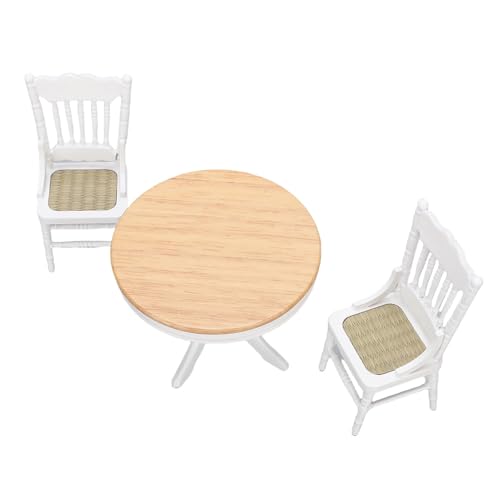 SPYMINNPOO 1:12 Dollhouse ESS -Set, 3 PC -Holzminiaturtisch und Stühle, für Realistische Puppenhausdekoration von SPYMINNPOO