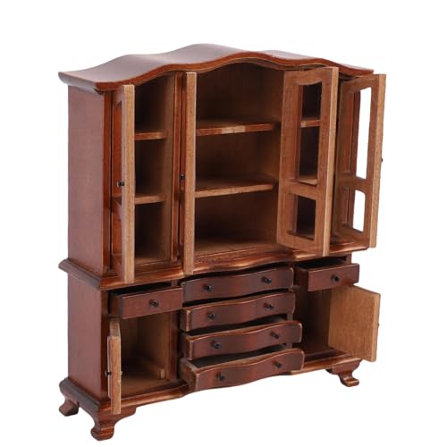 SPYMINNPOO 1:12 Skala Dollhouse -Möbel -Display -Regal, Klassisches Hölzerne Miniatur -Bücherregal für Dollhouse Decoration (Kastanienbraun) von SPYMINNPOO