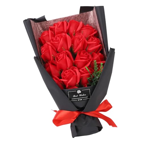 SPYMINNPOO 18-teiliger Rosenstrauß, Künstliche Rosen aus Kunststoff mit Lebensechten Blütenblättern, Ideal für Blumenarrangements mit Langlebigem Stiel (Hellrot) von SPYMINNPOO