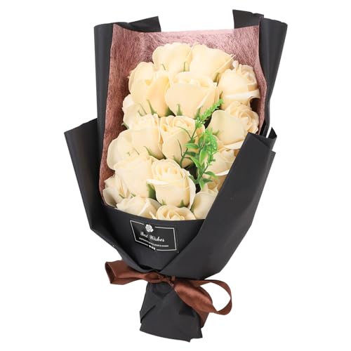 SPYMINNPOO 18-teiliger Rosenstrauß, Künstliche Rosen aus Kunststoff mit Lebensechten Blütenblättern, Ideal für Blumenarrangements mit Langlebigem Stiel (Sekt) von SPYMINNPOO
