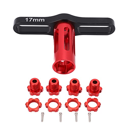 SPYMINNPOO 4 Set-Rad-Hex-Hubs Sets, 17-mm-Radmuttern & Rad Hex Hubs & Radschlüssel Aluminium-Upgrades Teil für 5353x E-Revos Summit 1/10 RC Auto (Rot) von SPYMINNPOO