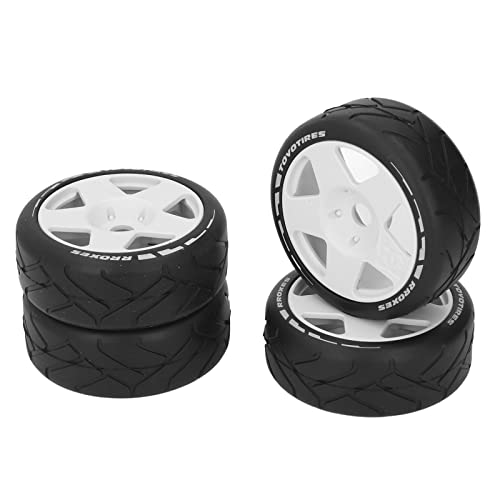 SPYMINNPOO 4pcs 1/8 GT RC Räderset, RC Racing Car Wheels mit Gummireifen mit 17 -mm -Adapter (White) von SPYMINNPOO