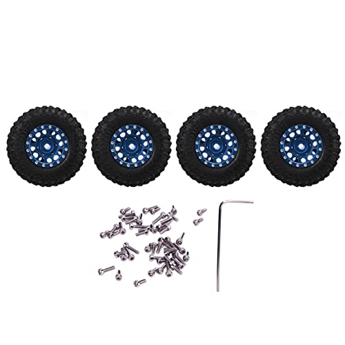 SPYMINNPOO 4pcs RC -Reifen- und -Set, Aluminiumlegierung und Gummireifen für 1/18 Axial SCX24 1/24 RC -Autos Off -Straße Crawler -Fahrzeuge (Blue) von SPYMINNPOO