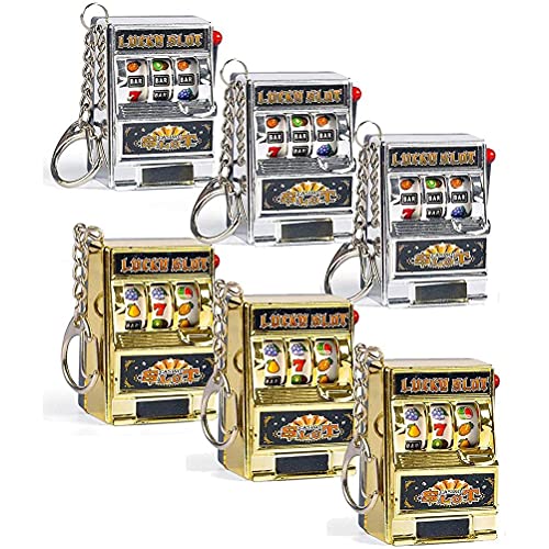 SPYMINNPOO 6 Stück Schlüsselanhänger, Schlüsselanhänger, Spielautomaten, lustiges Knebelspielzeug, Mini-Spielzeug, Spielautomaten (Gold-Silber) von SPYMINNPOO