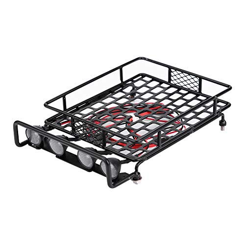 SPYMINNPOO Großer Dachträger Gepäckträger mit LED -Licht für SCX10 1/10 RC -Auto, Hochleistungsmetall -Aufbewahrungskorb für Off -Straße Crawler (2 rot 2 weiß) von SPYMINNPOO