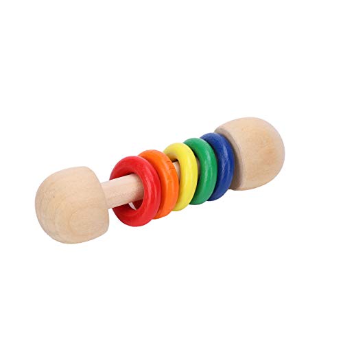SPYMINNPOO Holzrassel Spielzeug,Holzrassel Bunte Ringe Greiftraining Farbwahrnehmung Baby Lernspielzeug Montessori Greifzahnspielzeug für Babys(Regenbogenfarbe fünf Ringe) von SPYMINNPOO