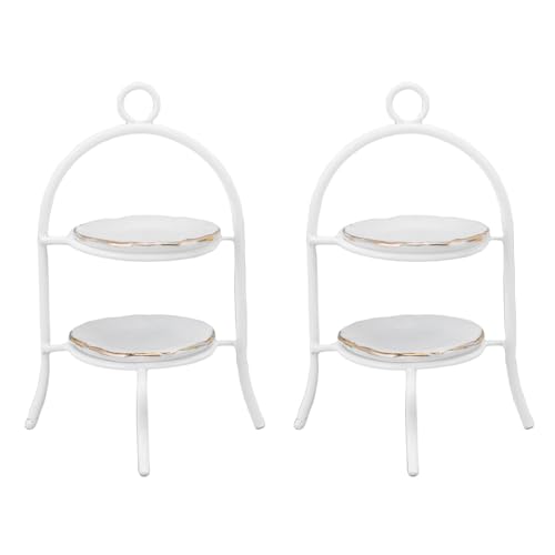 SPYMINNPOO Mini -Cupcake -Stand, 2 PCs Dollhouse -Kuchenstandset, 1:12 Eisen- und Keramik -Display mit 4 Tafeln (White) von SPYMINNPOO
