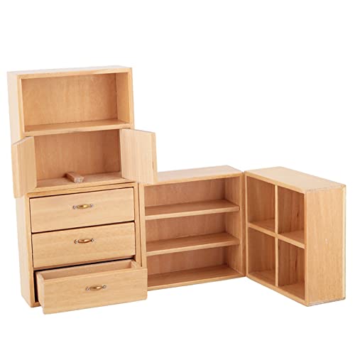 SPYMINNPOO Puppenhaus-Holzschrank, 1:12 Mini-Holzschrank, Möbel, Wohnzimmer, Schlafzimmer, Schrankeinheit für Puppenhaus(Holzfarbe) von SPYMINNPOO