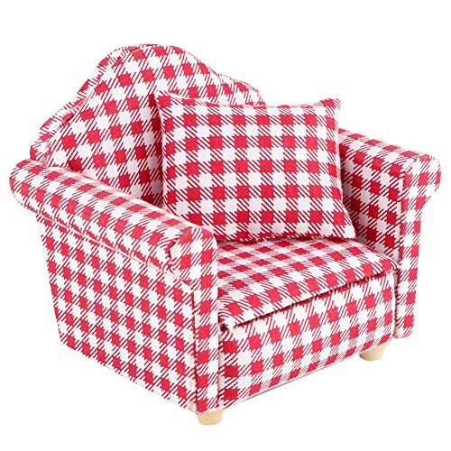 SPYMINNPOO Puppenstuben Sofa, 1:12 Miniatur Einzelsofa Couch Sessel mit Kissen für DIY modernes Puppenhaus Möbelzubehör(Rot) Kinderspielzeug Puppenzubehör von SPYMINNPOO