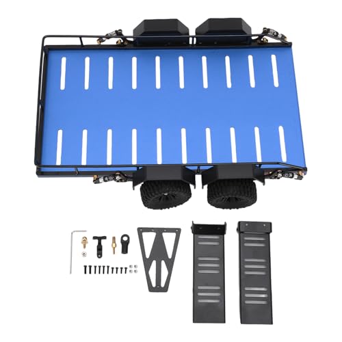 SPYMINNPOO RC -Anhänger Im Maßstab 1/18 mit 4 Rädern, Hochsimulations -Aluminium -Legierungsmetall -Flachbett, Fernbedienungsauto mit Haken (Blue) von SPYMINNPOO