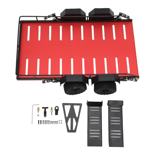 SPYMINNPOO RC -Anhänger Im Maßstab 1/18 mit 4 Rädern, Hochsimulations -Aluminium -Legierungsmetall -Flachbett, Fernbedienungsauto mit Haken (Rot) von SPYMINNPOO