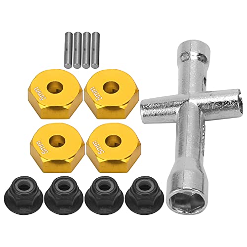 SPYMINNPOO RC-Dicke-Sechskant-Adapter, Rad-Sechskant-Antriebsnaben-Adapter, 12 Mm Rad, 5 Mm Dicke, Sechskant-Adapter, Kreuzschlüssel, M4-Set für 1/10 RC-Auto (Gold) von SPYMINNPOO