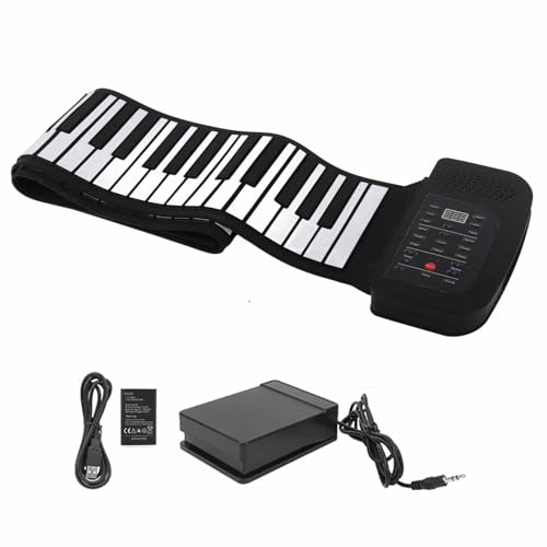 Wiederaufladbare 88 -Key -Roll -up -Klavier, Tragbare Silikon -Tastatur mit Premium -Lautsprechern, Handroll -Klaviermatte für Kinder und Erwachsene (88 Schlüssel in Englisch) von SPYMINNPOO