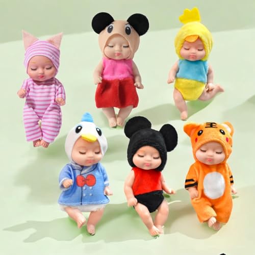 SQAQS 6 Stück Mini Reborn Puppen mit süßen Tierkleidern, 4.3 Zoll Babypuppe für Mädchen, Kleinkinder und Kinder, Newborn Reborn Baby, Mini-Babypuppe, Realistische Babypuppe, Waschbares (Animation) SQAQS 6 Stück Mini Reborn Puppen mit süßen Tierkleidern, 4.3 Zoll Babypuppe für Mädchen, Kleinkinder und Kinder, Newborn Reborn Baby, Mini-Babypuppe, Realistische Babypuppe, Waschbares (Animation) von SQAQS